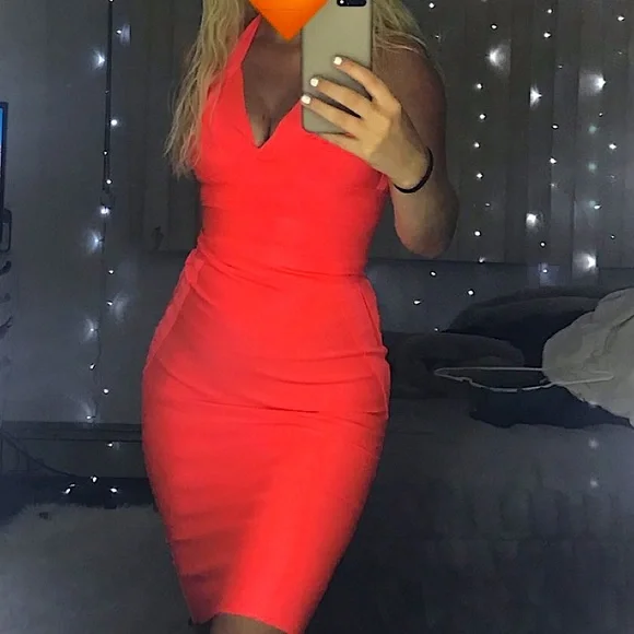 Fashion Nova | Dresses | Neon Orange Bandage Midi Dress | Poshmark